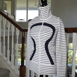 Lululemon zip-up Slim fit zip-up jacket Size 2 White with black stripes